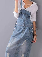 Stilfuld Streetwear-Overallskjole i Nødlidende Denim - Corbbi