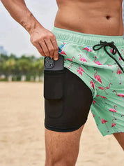 Kenan - Sorte Flamingo badeshorts