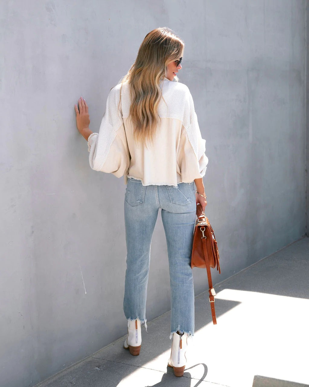 Eloy | Distressed patchwork-jakke med klokkeærmer