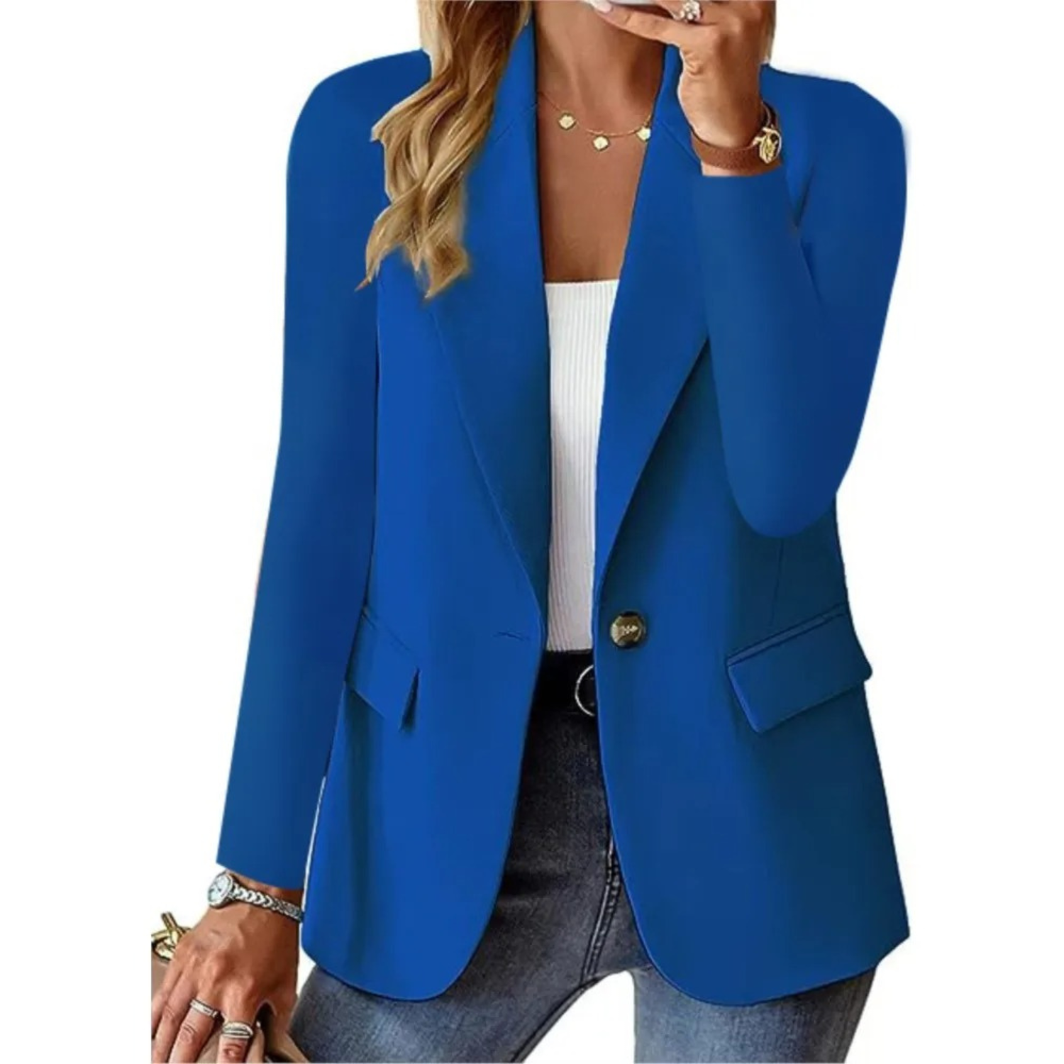 Casual solid langærmet smal lomme med spænde dame blazer - Corra