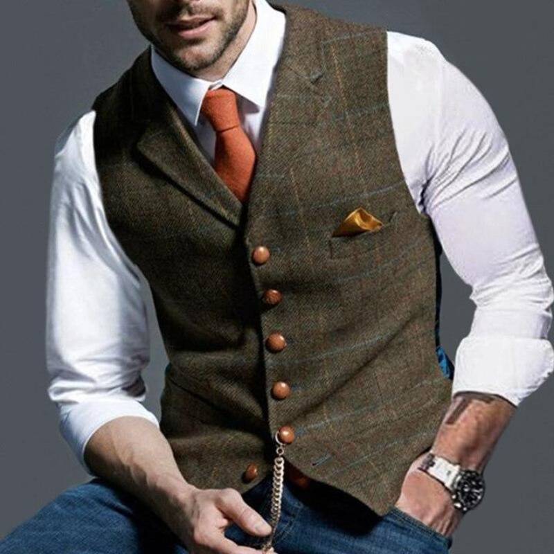 Zander – Jakkesætsvest med udskæring Plaid Wool Herringbone
