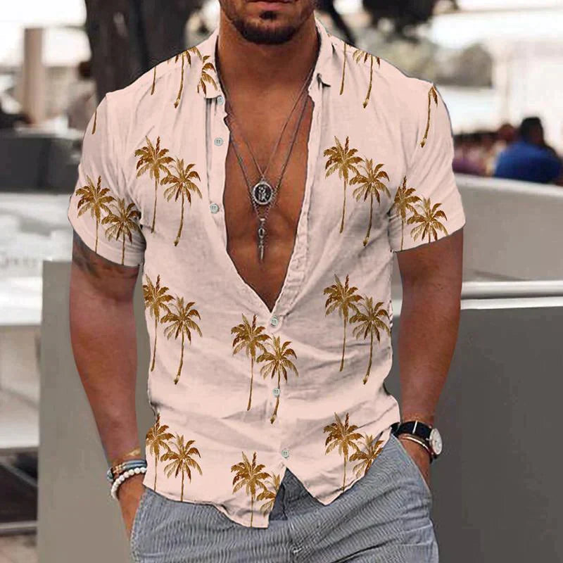 Hugos - Bomuld sommer hør skjorter mænd Hawaiian
