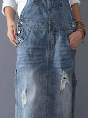 Stilfuld Streetwear-Overallskjole i Nødlidende Denim - Corbbi