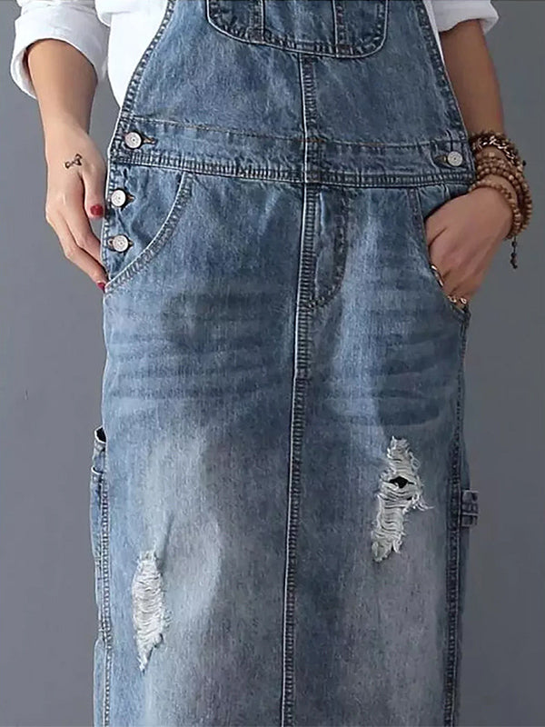 Stilfuld Streetwear-Overallskjole i Nødlidende Denim - Corbbi
