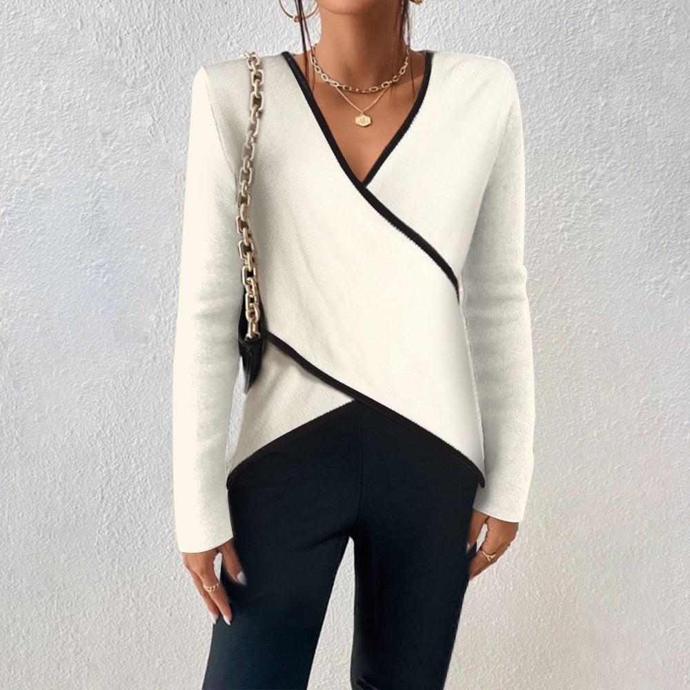 Ivory sweater med lange ærmer og V-hals - Amori