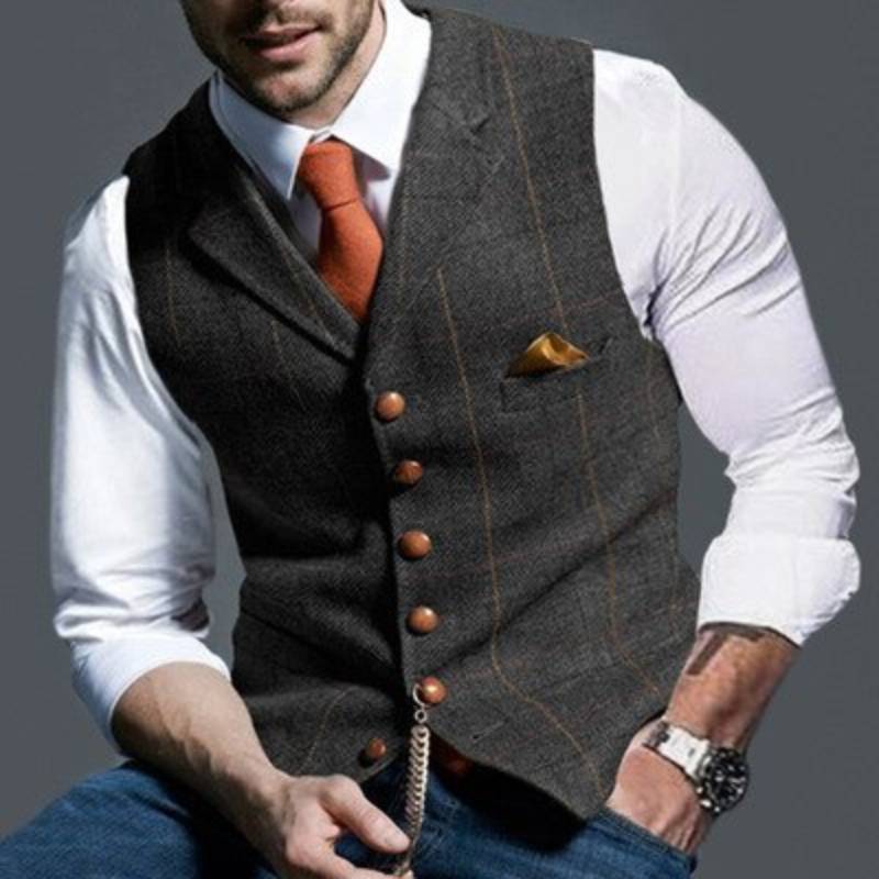Zander – Jakkesætsvest med udskæring Plaid Wool Herringbone