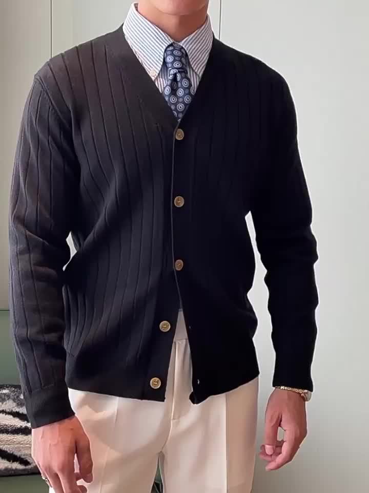 Klassisk strik cardigan til mænd med knaplukning - Marcus