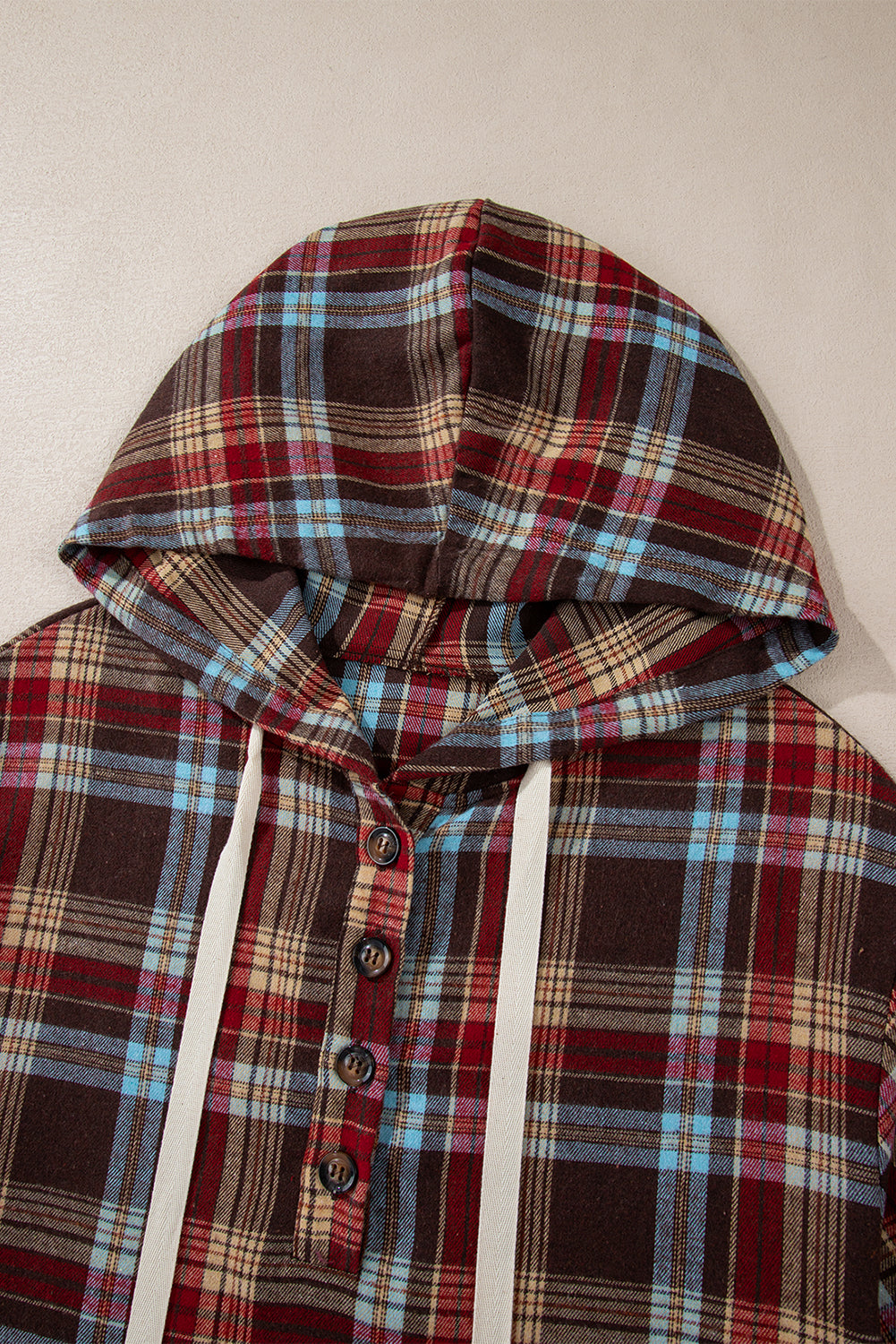 Ildrød plus size plaid kængurulomme hættetrøje med snøre - Mehva