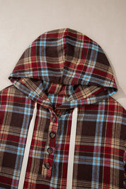 Ildrød plus size plaid kængurulomme hættetrøje med snøre - Mehva
