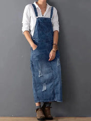 Stilfuld Streetwear-Overallskjole i Nødlidende Denim - Corbbi