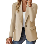 Casual solid langærmet smal lomme med spænde dame blazer - Corra