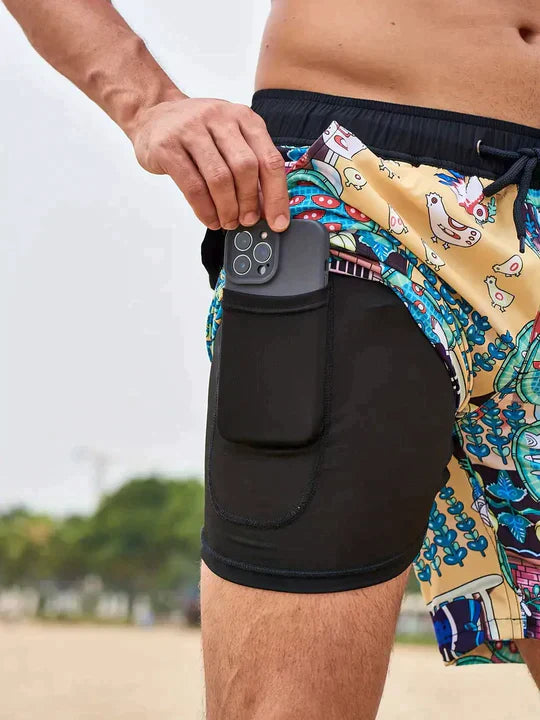 Kenan - Sorte Flamingo badeshorts