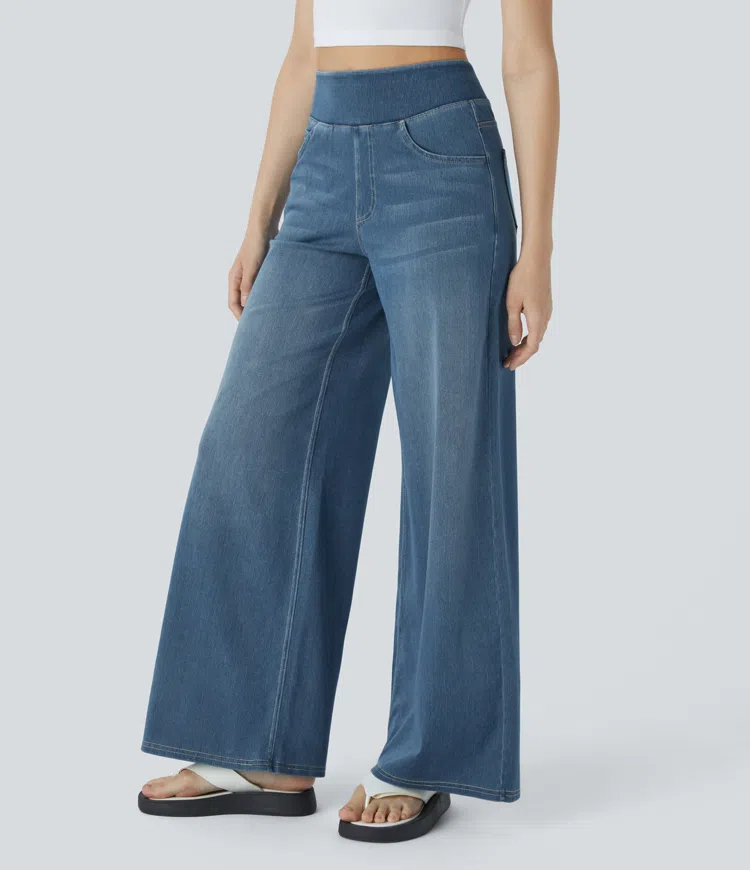 Højtaljede Jeans med Brede Ben og Strække til Kvinder - Otana