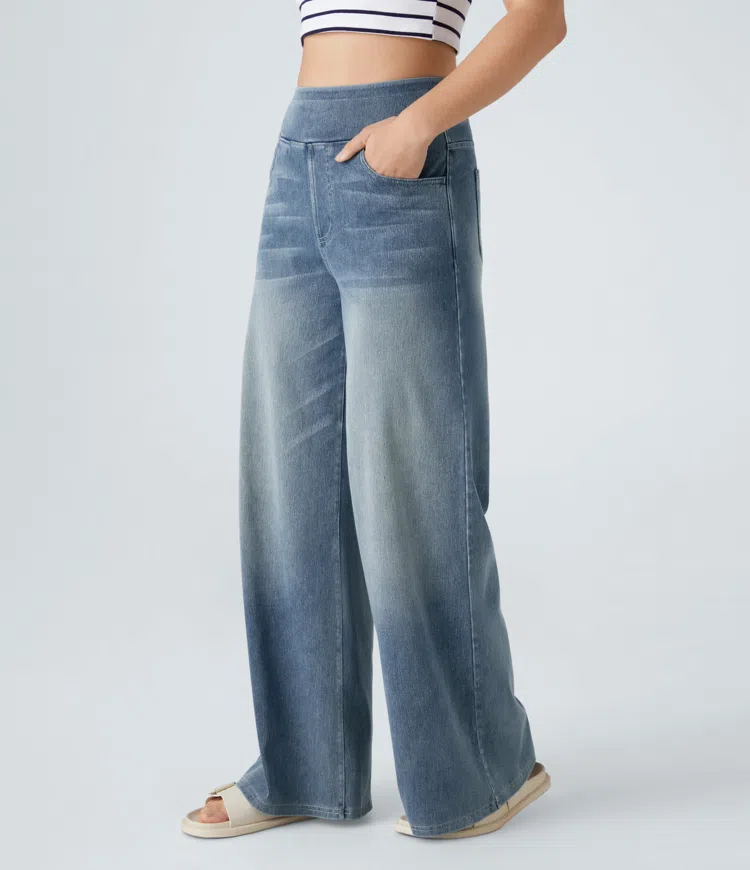 Højtaljede Jeans med Brede Ben og Strække til Kvinder - Otana