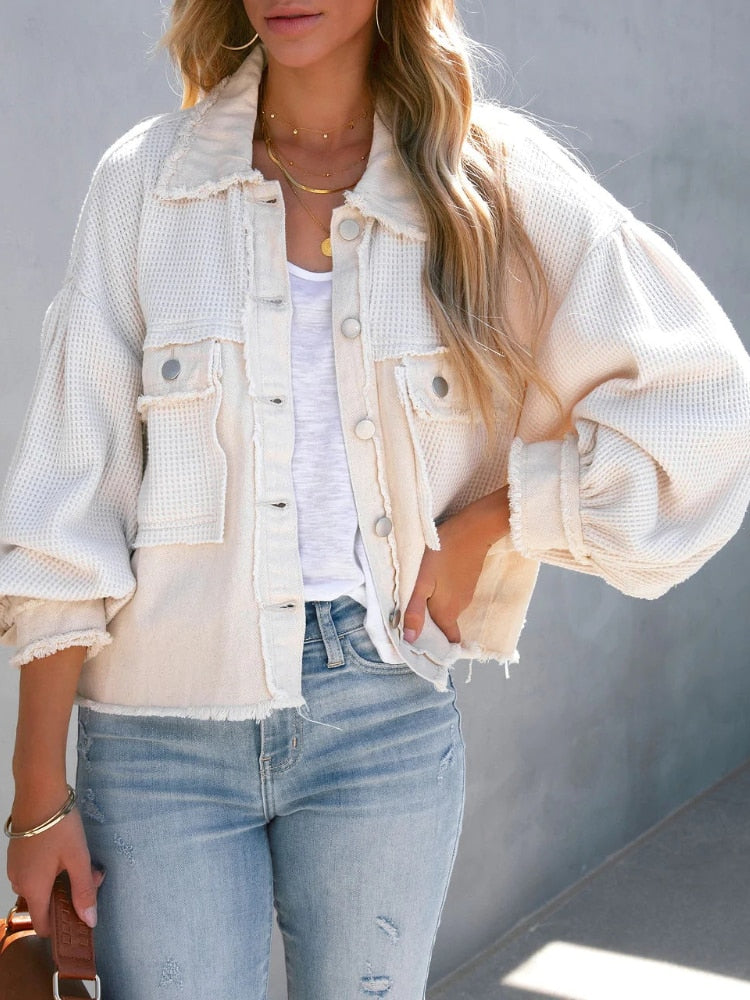Eloy | Distressed patchwork-jakke med klokkeærmer