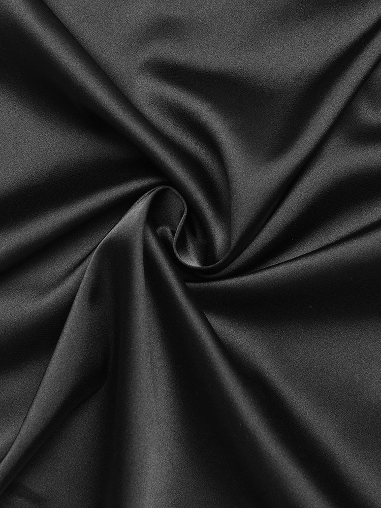 Langærmet beskåret top og slå shorts todelt satin sæt - Jorenia