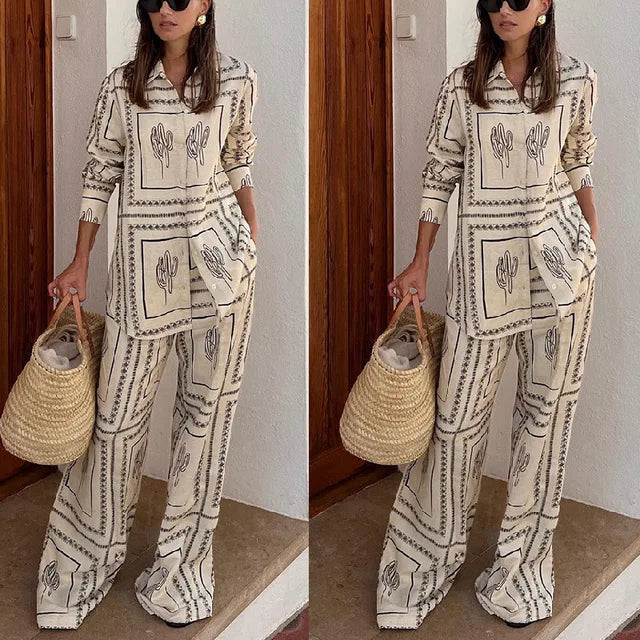 Angel | Elegant printet sæt til forår og sommer [skjorte + bukser].