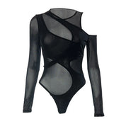 Bodysuit med meshdetaljer | Trendy Clubwear Bodysuit | Sort Bodysuit - Carna