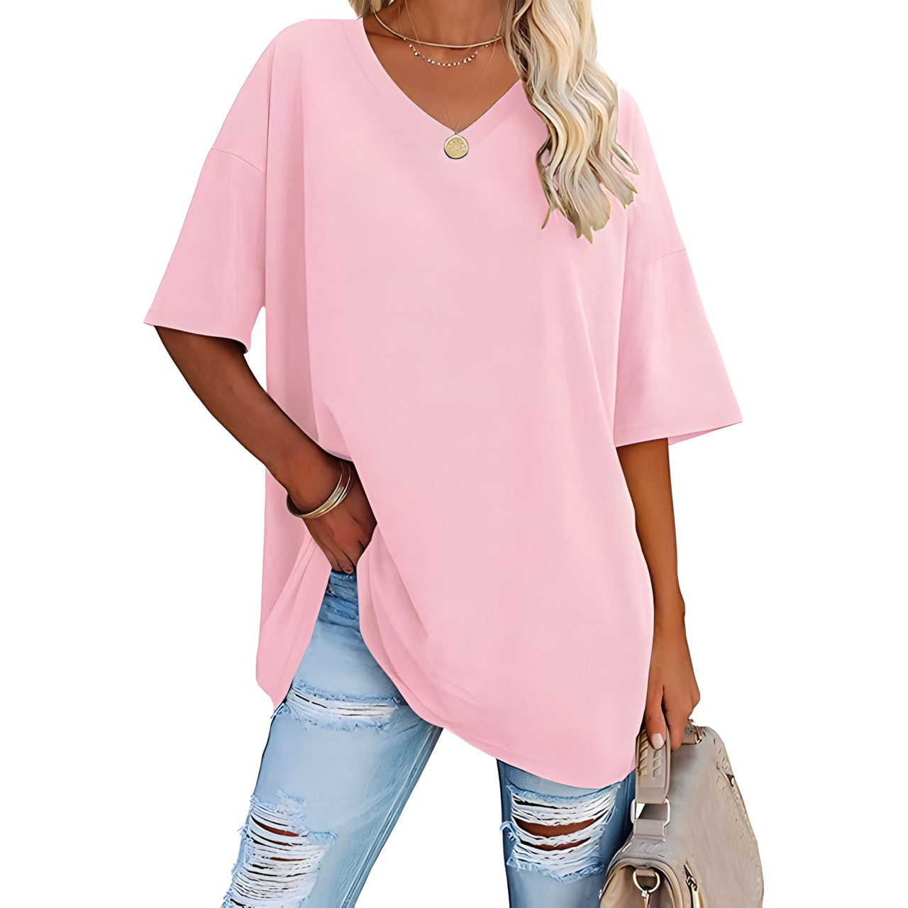Løs T-shirt med V-hals til kvinder - Raniela