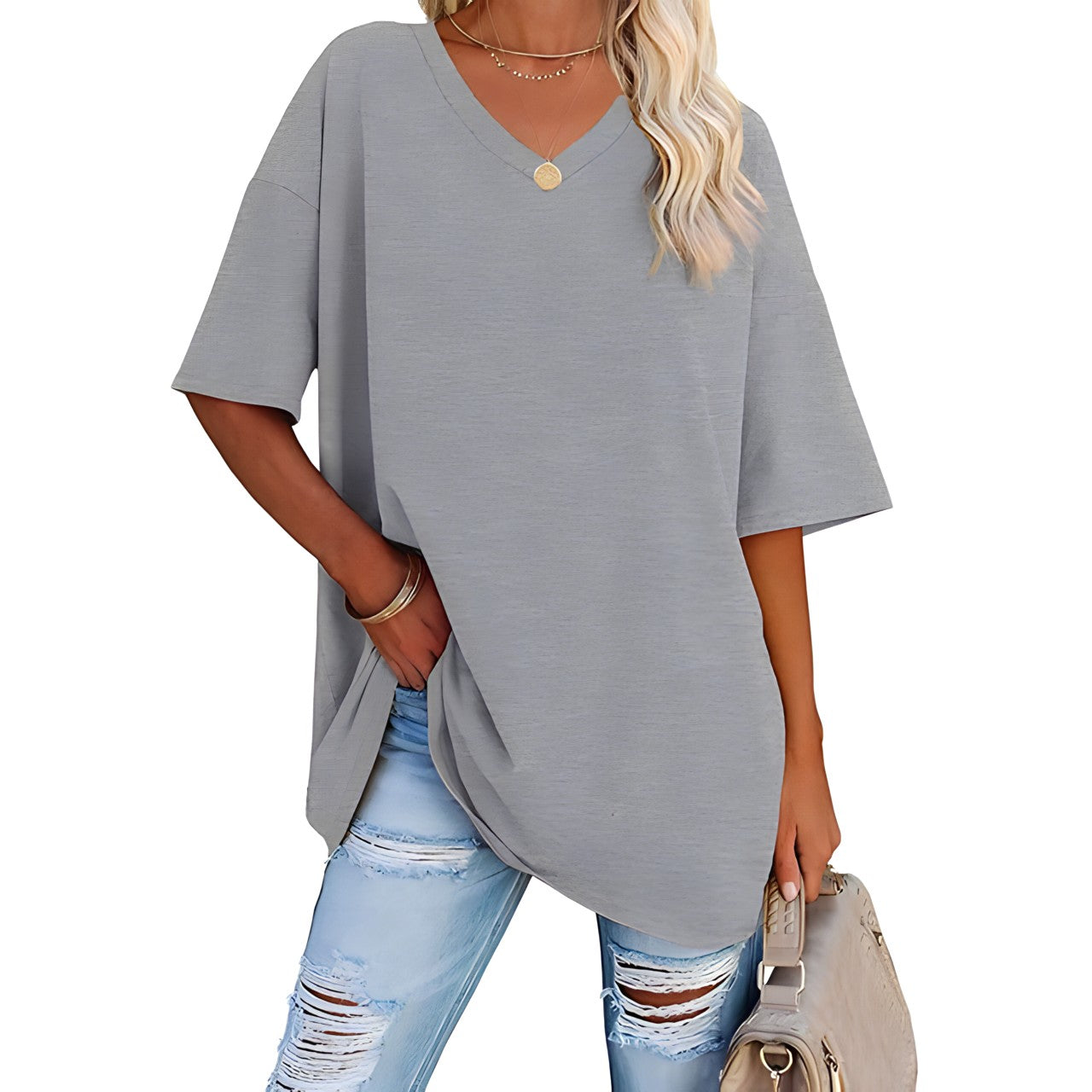 Løs T-shirt med V-hals til kvinder - Raniela
