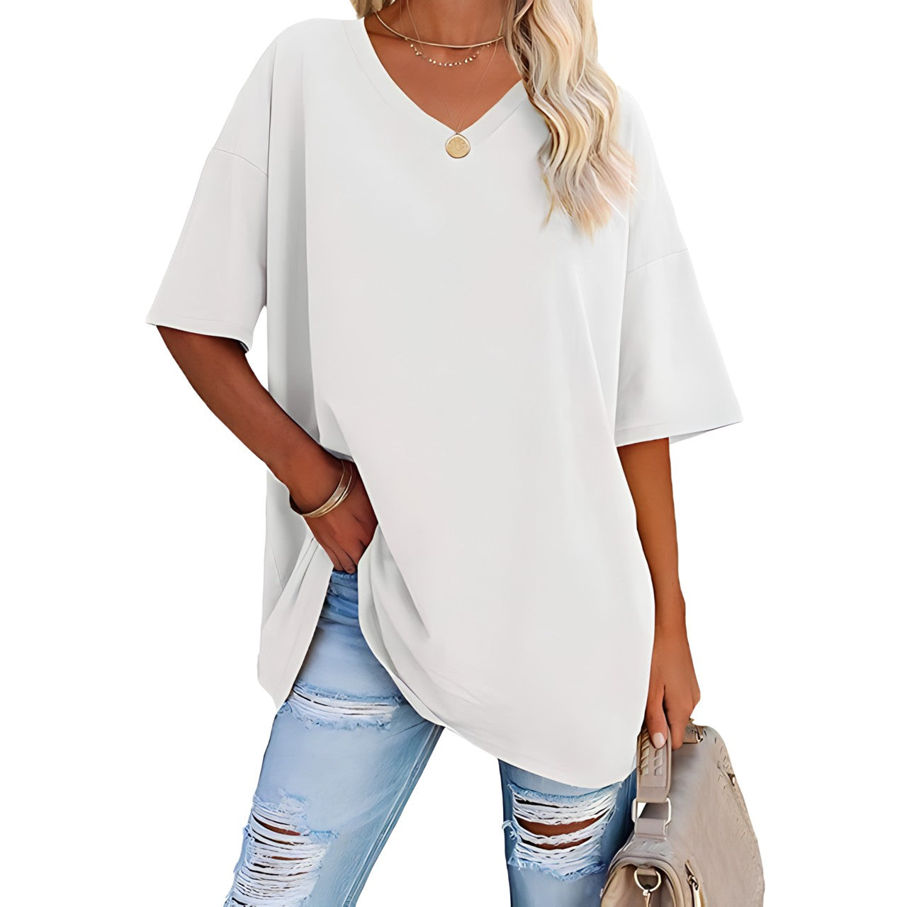Løs T-shirt med V-hals til kvinder - Raniela