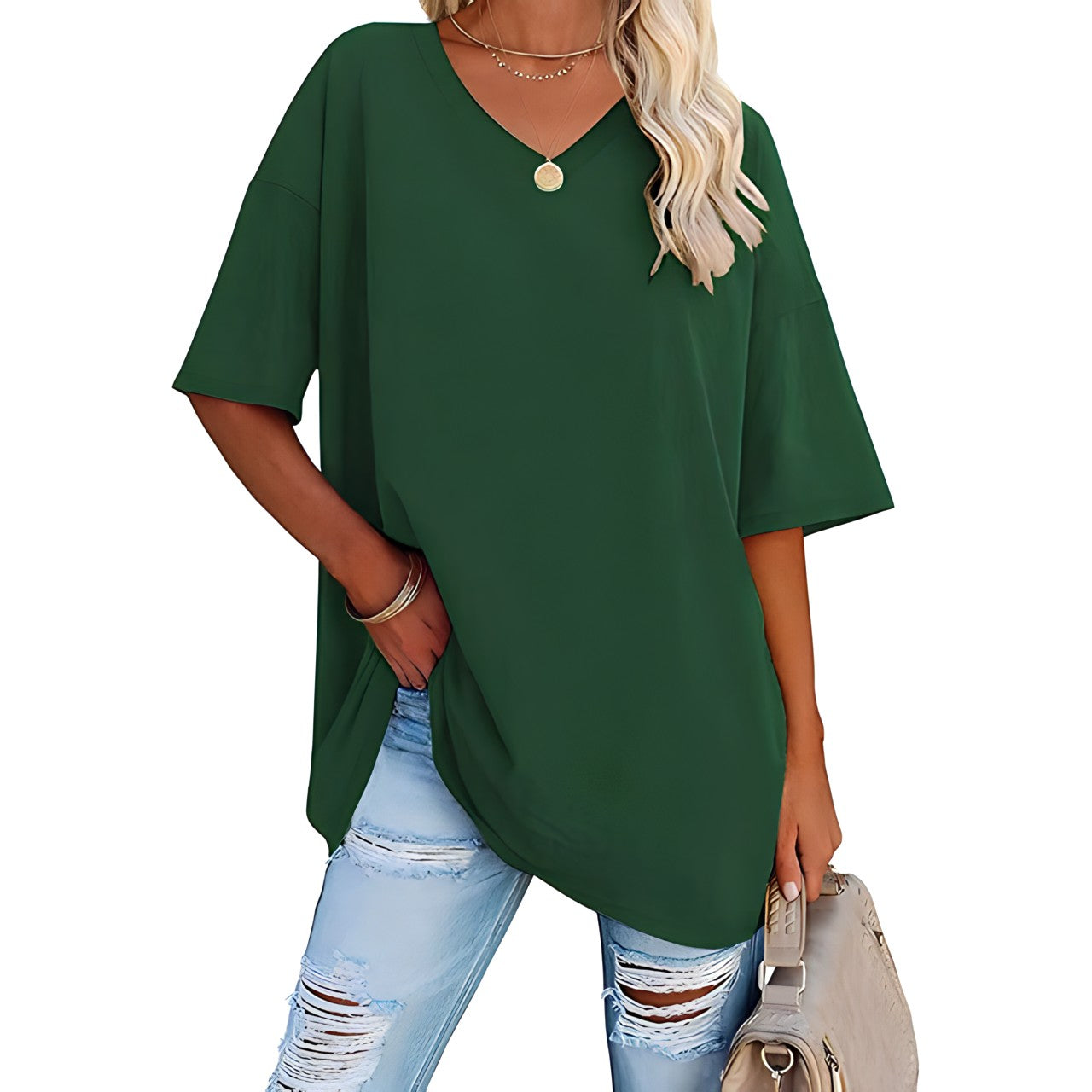 Løs T-shirt med V-hals til kvinder - Raniela