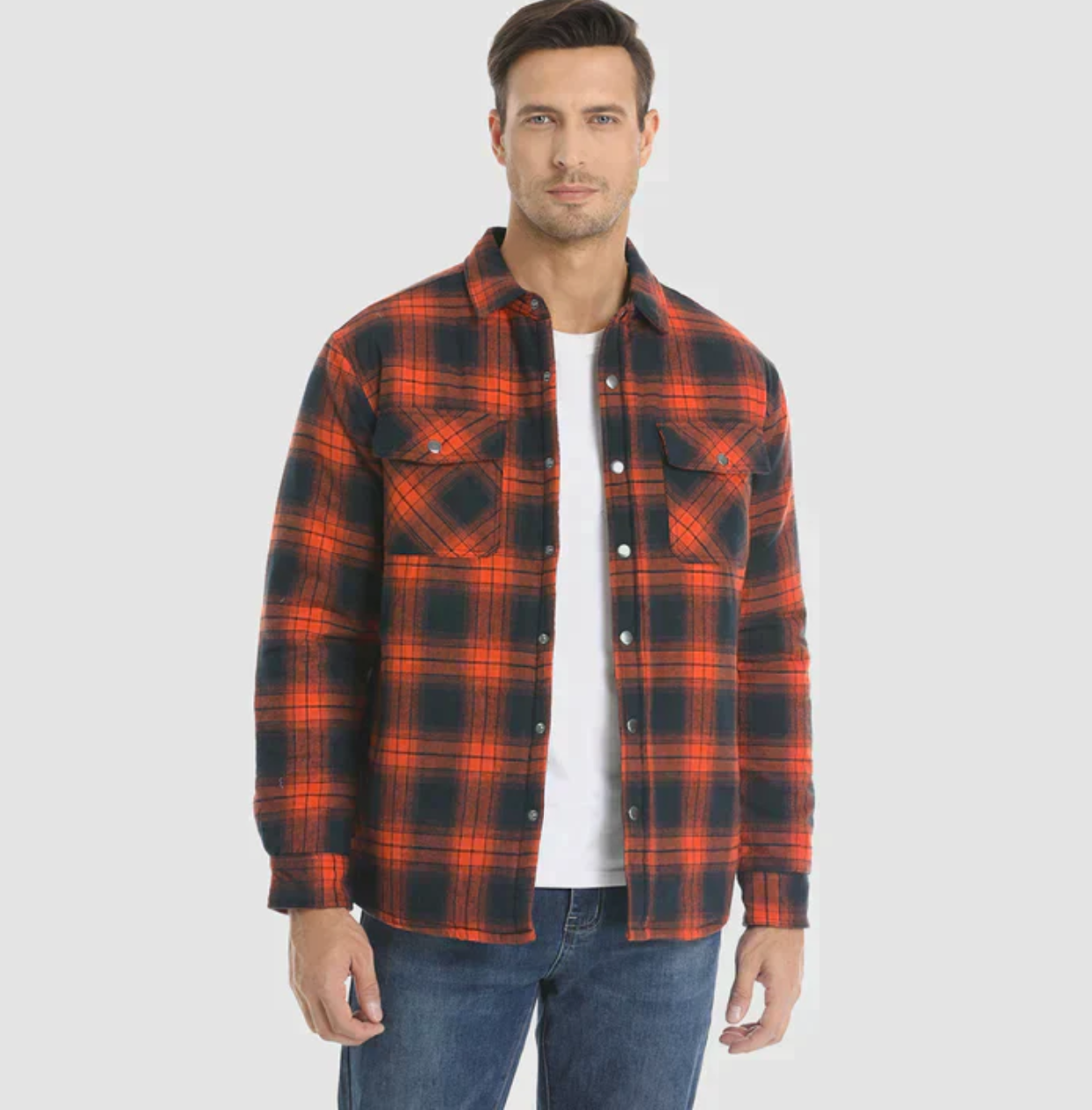 Langærmet quiltet foret flannel jakke til mænd - Pharrel
