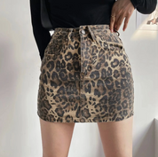 Denimnederdel med leopardprint til kvinder - Roelle