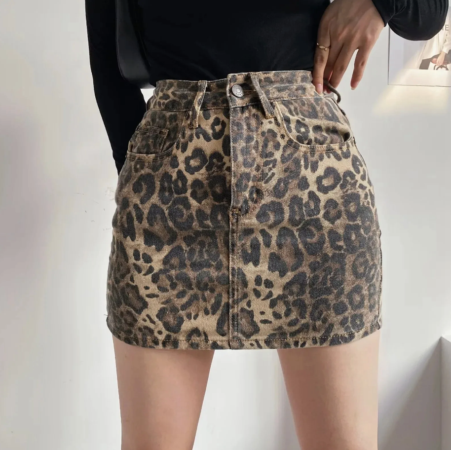 Denimnederdel med leopardprint til kvinder - Roelle