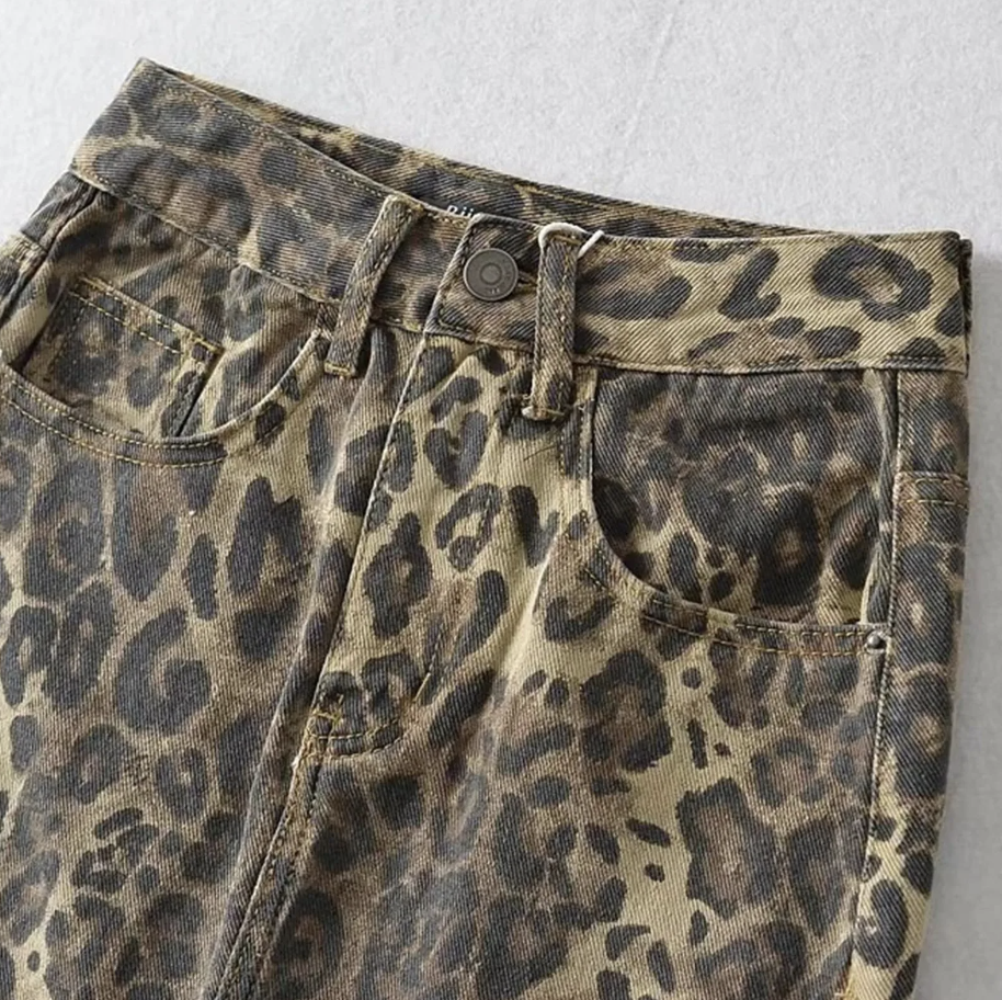 Denimnederdel med leopardprint til kvinder - Roelle