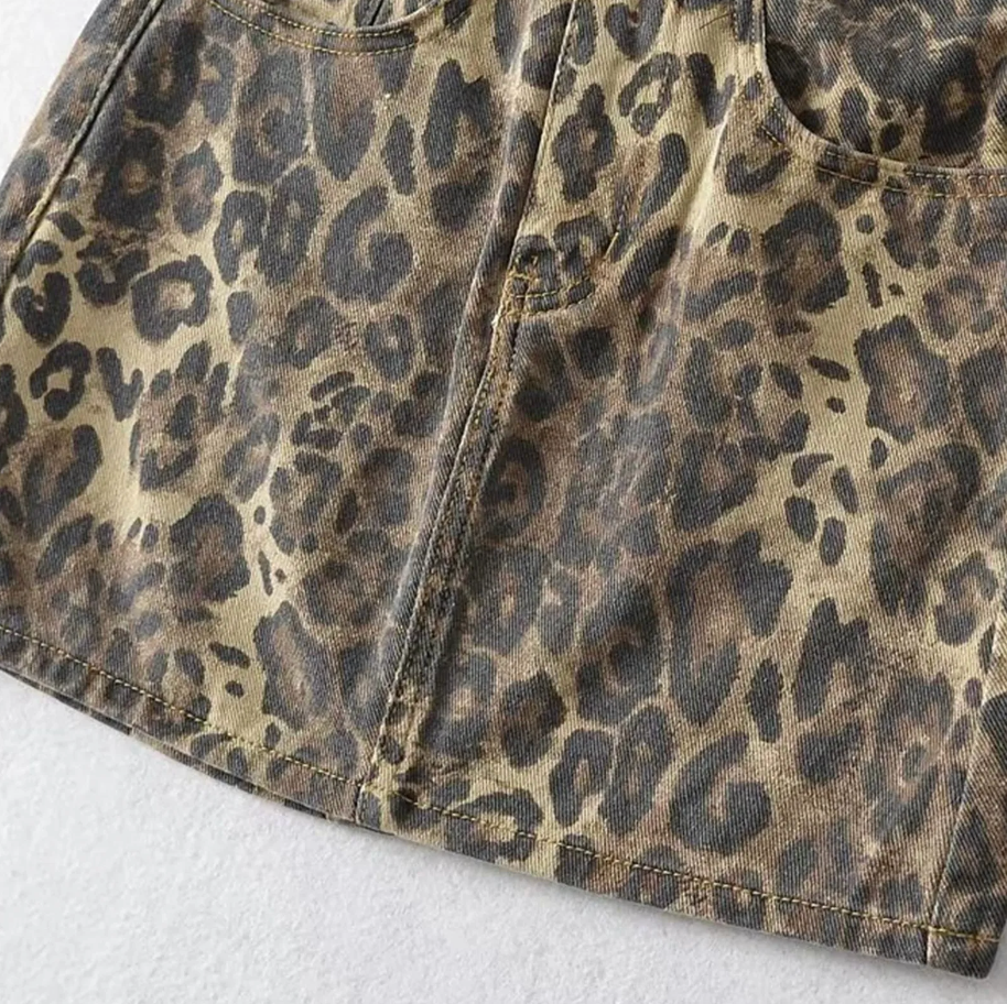 Denimnederdel med leopardprint til kvinder - Roelle