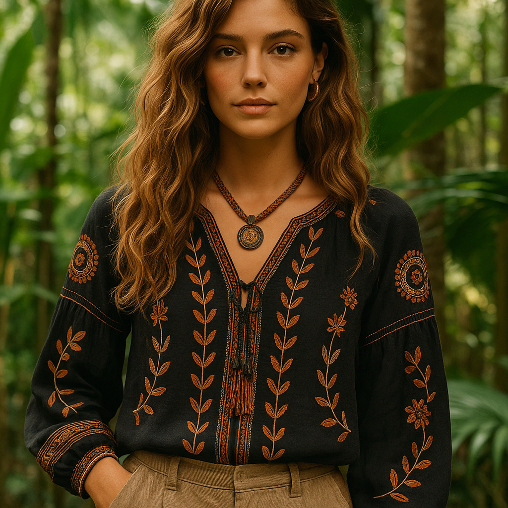 Boho Stil langærmet Bluse - Evenia