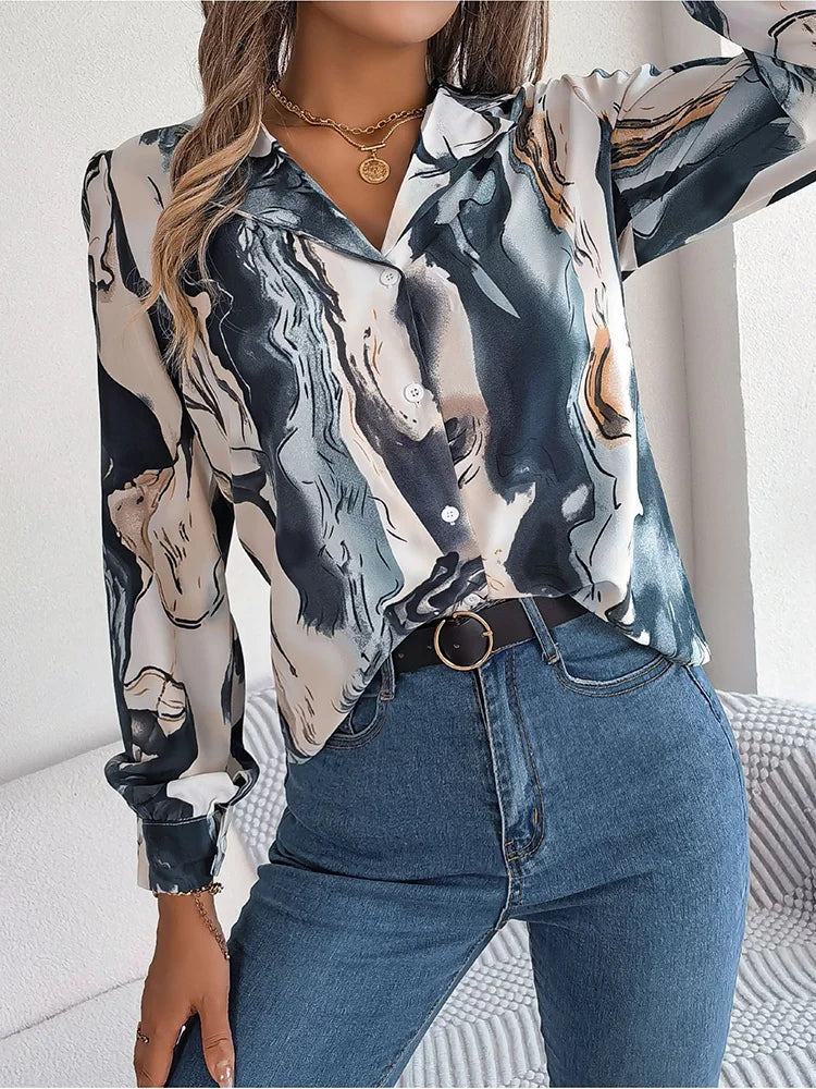 Benita - Skjorte med marmorprint