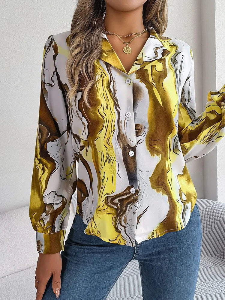 Benita - Skjorte med marmorprint