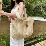 Weave Tote sommer strandtaske | Feminin boheme-skuldertaske - Roan