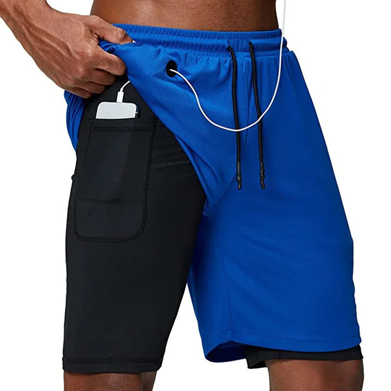 2-i-1 Løbeshorts til Mænd - Hurtigtørrende til Fitness, Jogging og Sport - Kesnik