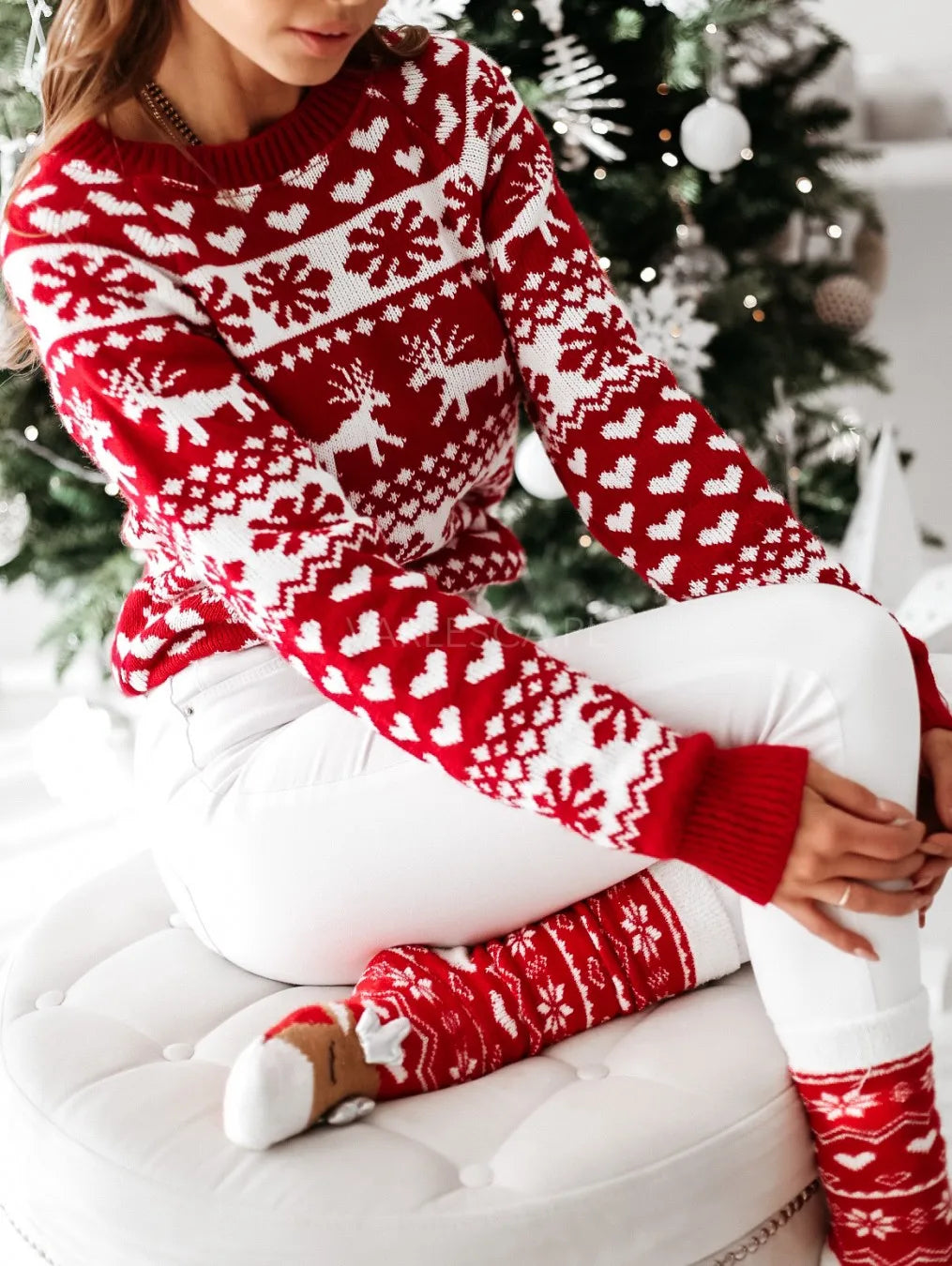 Langærmet strikket sweater til jul til kvinder - Sissa