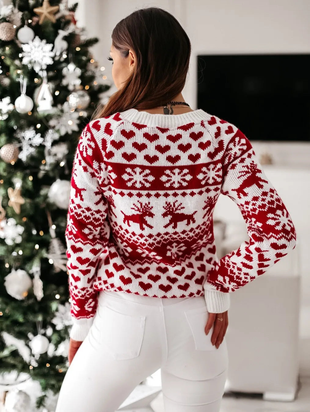 Langærmet strikket sweater til jul til kvinder - Sissa