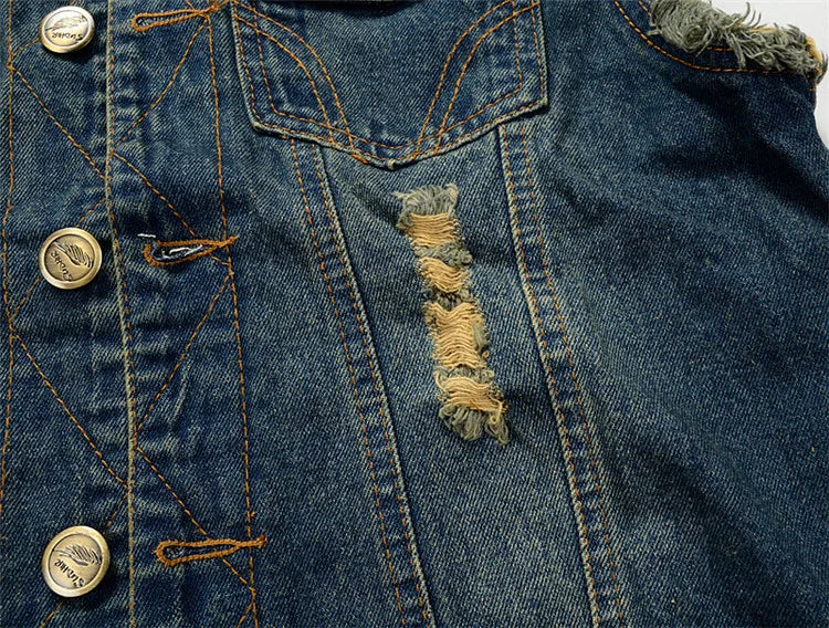 Vasket ærmeløs Hiphop Denimvest til Mænd - Haetho