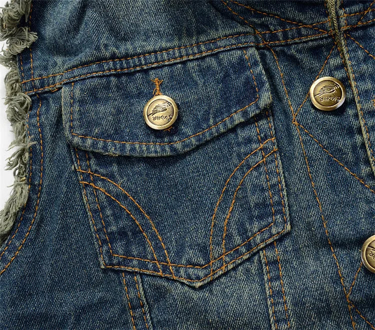 Vasket ærmeløs Hiphop Denimvest til Mænd - Haetho