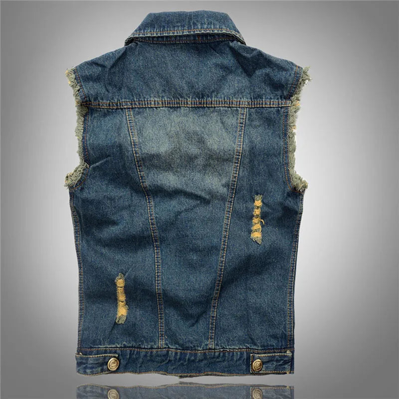 Vasket ærmeløs Hiphop Denimvest til Mænd - Haetho