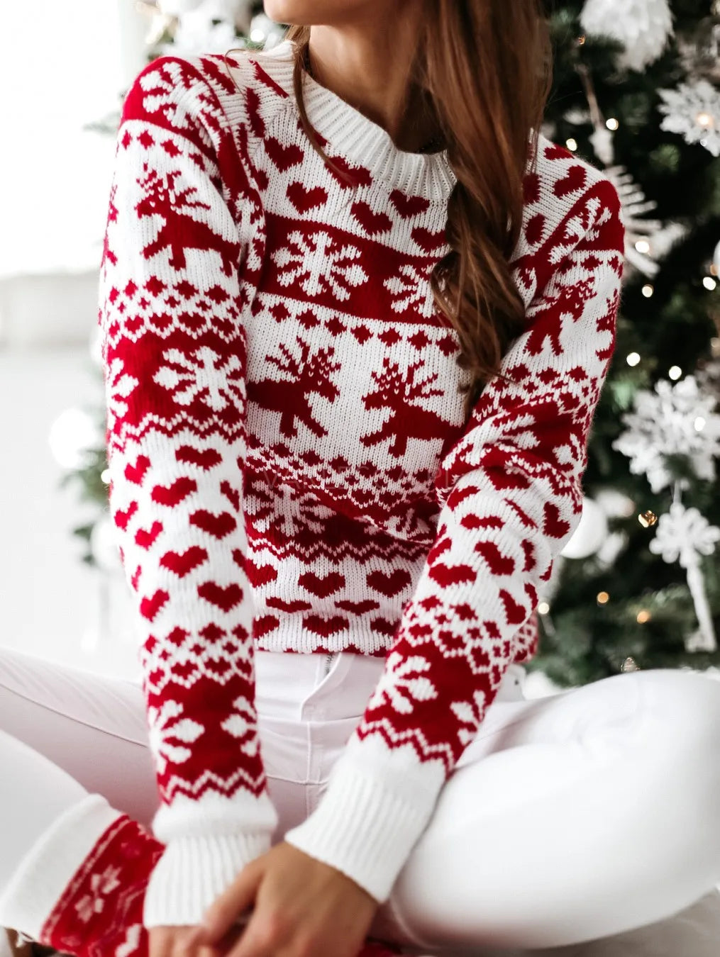 Langærmet strikket sweater til jul til kvinder - Sissa