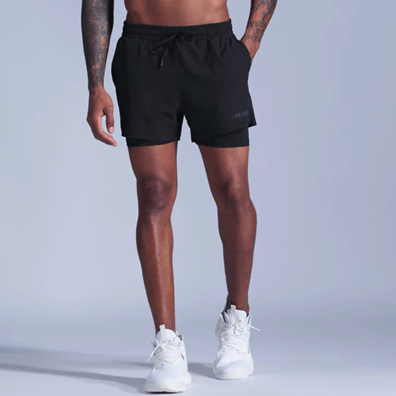 Herres 2-i-1 Løbeshorts - Hurtigttørrende til Jogging, Fitness og Træning - Daven