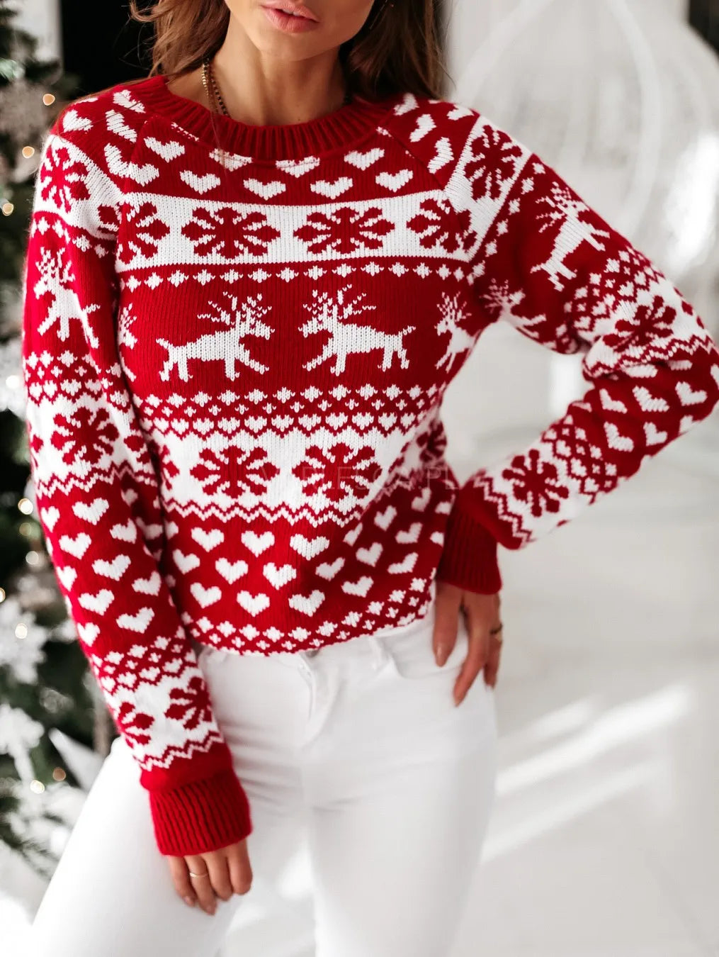 Langærmet strikket sweater til jul til kvinder - Sissa