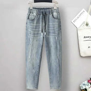 Baggy jeans med elastik og høj talje i plus size - Esales