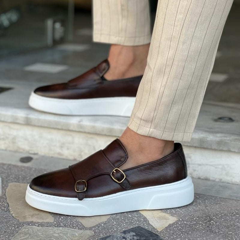 Klassiske Loafers med Dobbeltspænde i Læder til Mænd | Forretningsmæssige og Formelle Lejligheder - Moizes