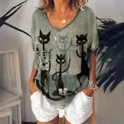 Raiven - Retro T-shirt til kvinder Anime-kat