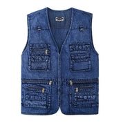 Ærmeløs denimvest med flere lommer til mænd - Kellez