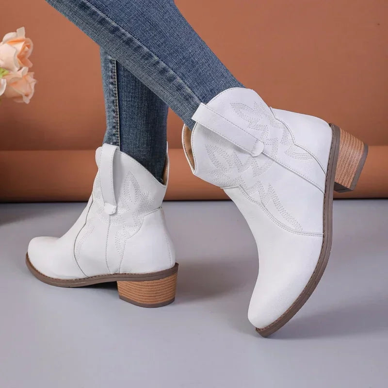 Retro PU Læder Vestlige Støvler til Kvinder | Forårs Kollektion - Jenniz