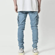 Herre Vaskede Denim Cargo Jeans med Flere Lommer - Seabo
